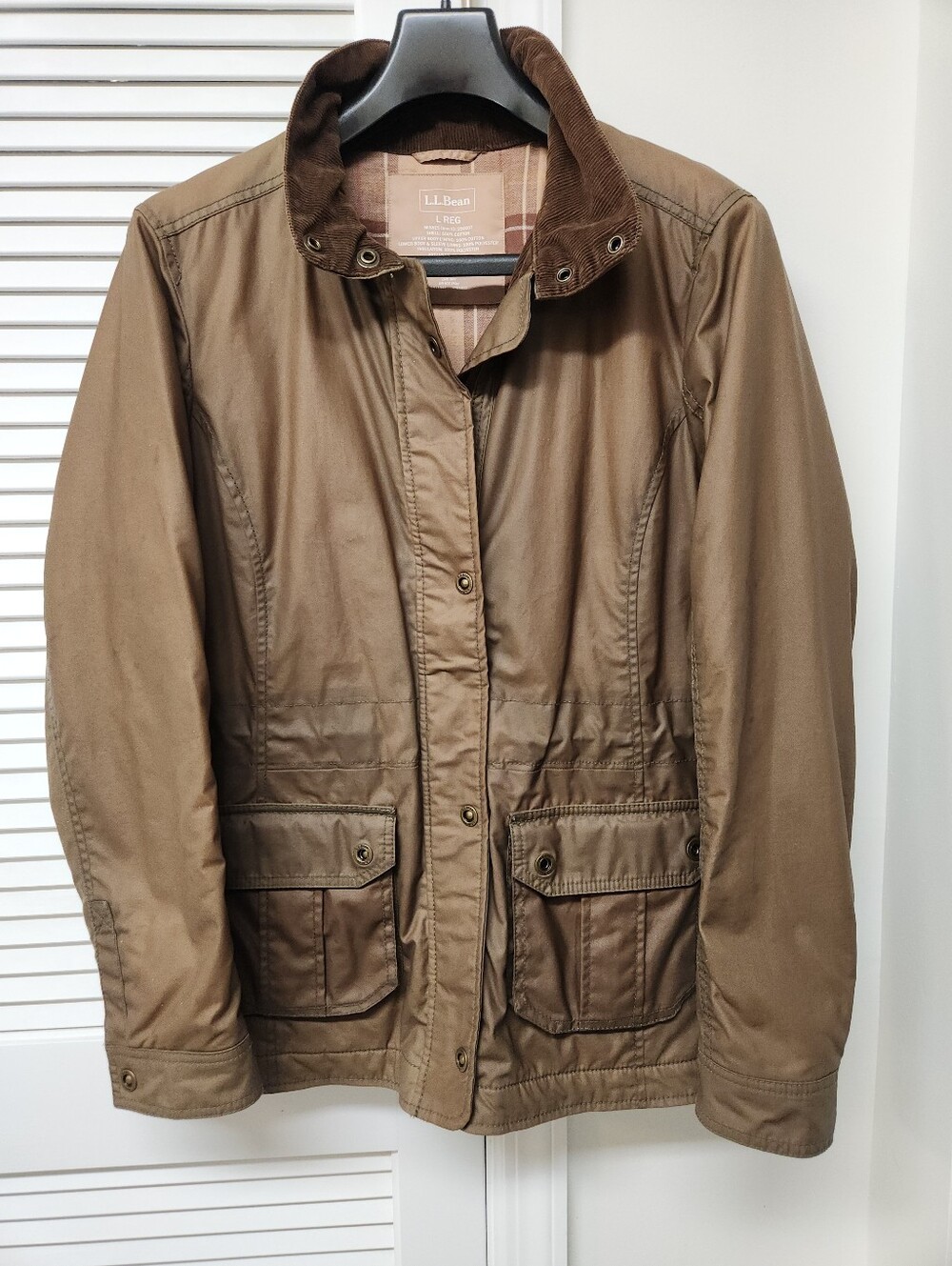 L.L. Bean Olive-Brown Women's Wax Cotton Field Jacket with Corduroy Collar